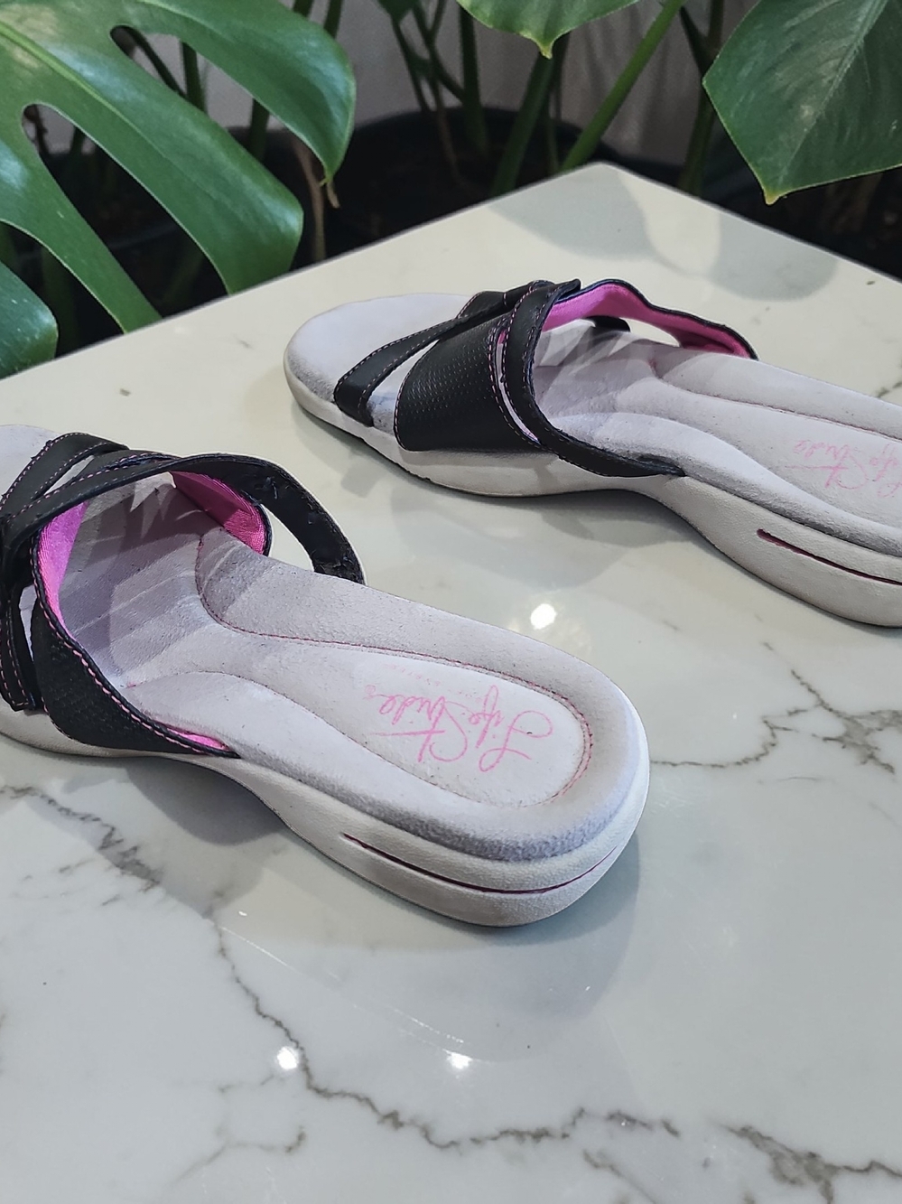 Life Stride Women’s Blue and Pink Slide Sandals